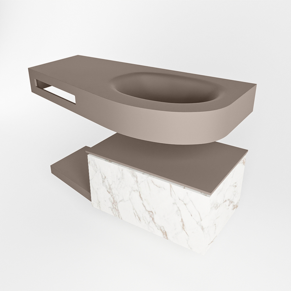 MONDIAZ RIVA 100cm mueble de baño / estante color Carrara con 1 cajón. Lavabo DULCET Derecho sin orificio, color Smoke. 4 MONDIAZ RIVA 100cm mueble de baño / estante color Carrara con 1 cajón. Lavabo DULCET Derecho sin orificio, color Smoke. - Imagen 4
