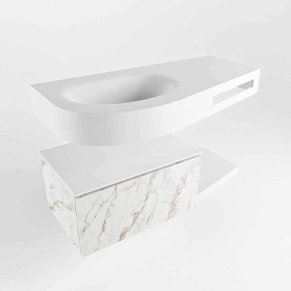 MONDIAZ RIVA 100cm mueble de baño / estante color Carrara con 1 cajón. Lavabo DULCET Izquierda sin orificio, color Talc. 4 MONDIAZ RIVA 100cm mueble de baño / estante color Carrara con 1 cajón. Lavabo DULCET Izquierda sin orificio, color Talc. - Imagen 4