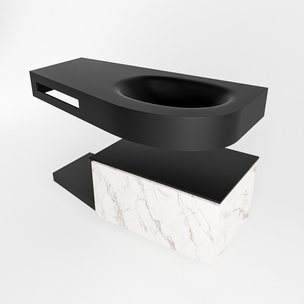 MONDIAZ RIVA 100cm mueble de baño / estante color Carrara con 1 cajón. Lavabo DULCET Derecho sin orificio, color Urban. 4 MONDIAZ RIVA 100cm mueble de baño / estante color Carrara con 1 cajón. Lavabo DULCET Derecho sin orificio, color Urban. - Imagen 4