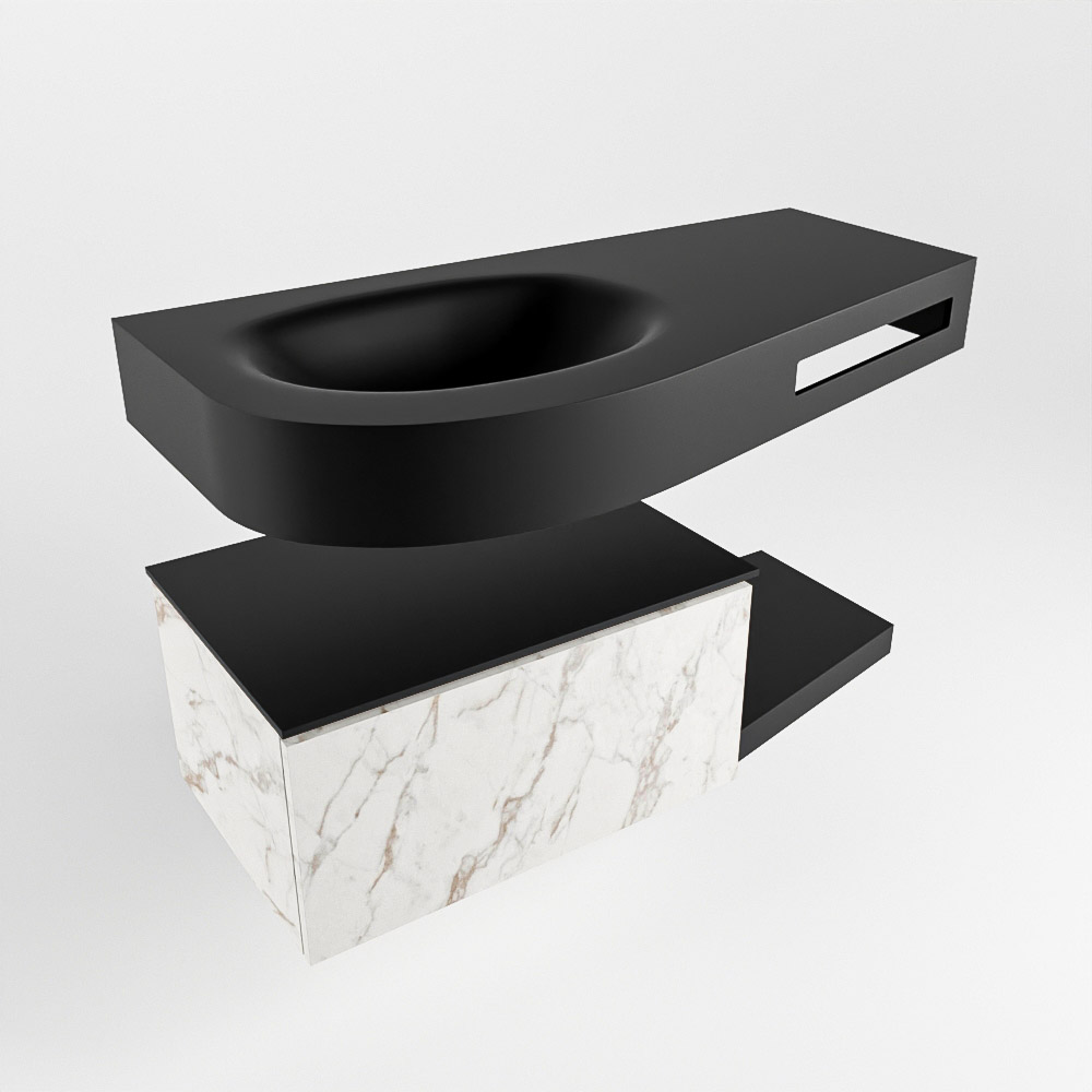 MONDIAZ RIVA 100cm mueble de baño / estante color Carrara con 1 cajón. Lavabo DULCET Izquierda 1 orificio, color Urban. 4 MONDIAZ RIVA 100cm mueble de baño / estante color Carrara con 1 cajón. Lavabo DULCET Izquierda 1 orificio, color Urban. - Imagen 4