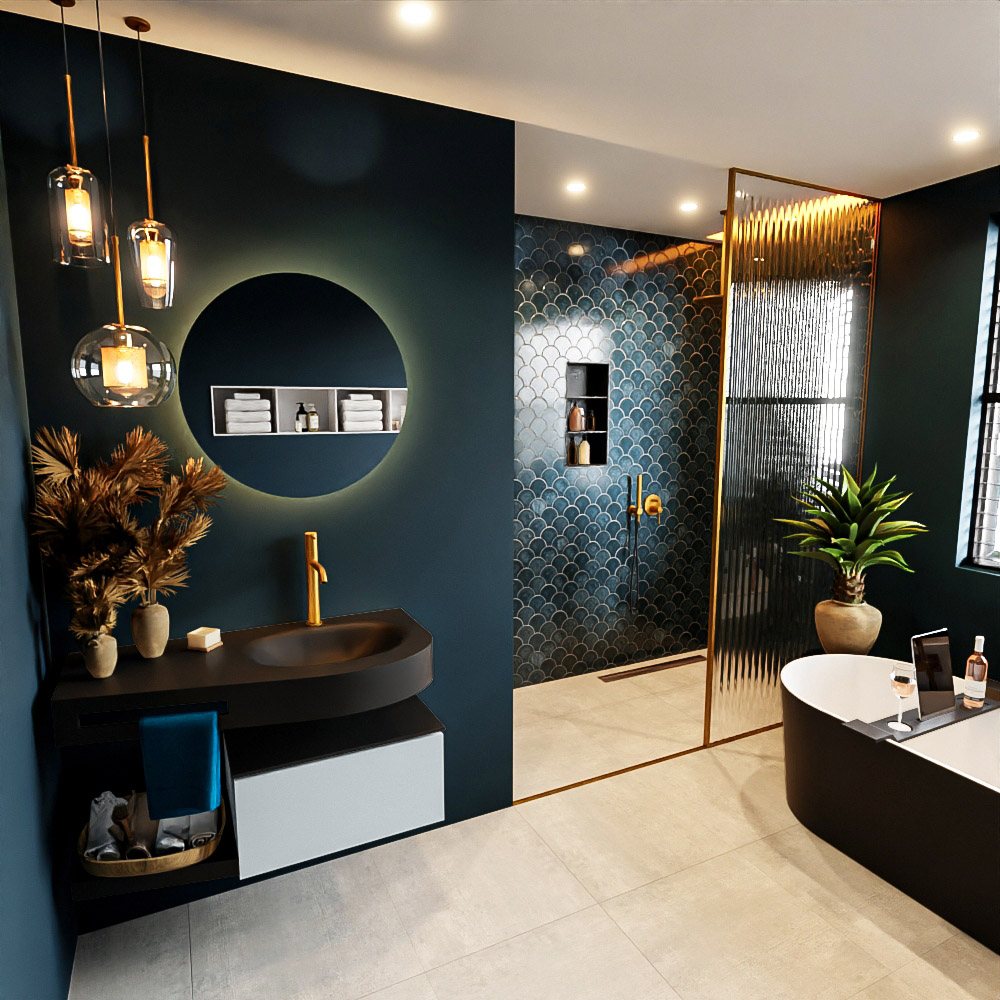 MONDIAZ RIVA 100cm mueble de baño / estante color Clay con 1 cajón. Lavabo DULCET Derecho 1 orificio, color Urban. 1 MONDIAZ RIVA 100cm mueble de baño / estante color Clay con 1 cajón. Lavabo DULCET Derecho 1 orificio