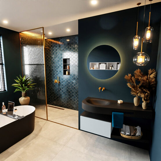 MONDIAZ RIVA 120cm mueble de baño / estante color Clay con 1 cajón. Lavabo DULCET Izquierda sin orificio