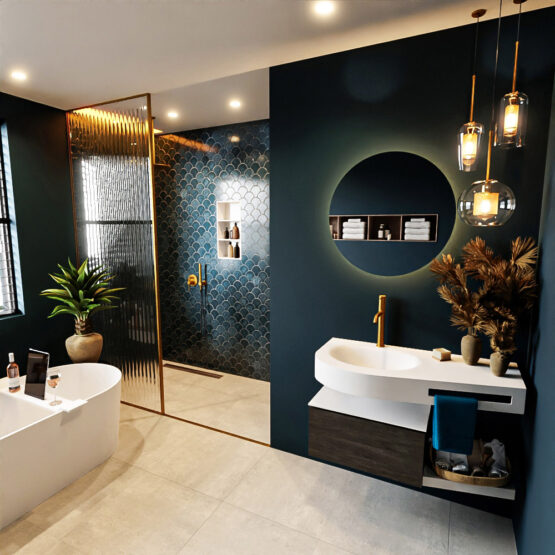 MONDIAZ RIVA 100cm mueble de baño / estante color Dark Brown con 1 cajón. Lavabo DULCET Izquierda 1 orificio