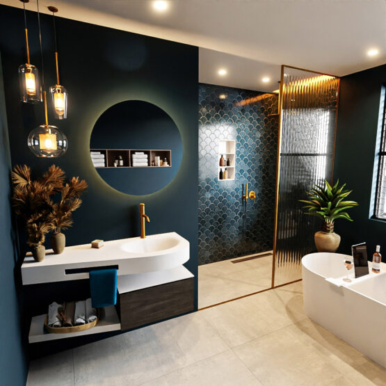 MONDIAZ RIVA 120cm mueble de baño / estante color Dark Brown con 1 cajón. Lavabo DULCET Derecho 1 orificio