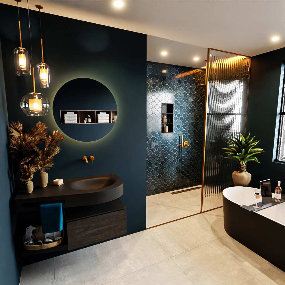 MONDIAZ RIVA 100cm mueble de baño / estante color Dark Brown con 1 cajón. Lavabo DULCET Derecho sin orificio, color Urban. 1 MONDIAZ RIVA 100cm mueble de baño / estante color Dark Brown con 1 cajón. Lavabo DULCET Derecho sin orificio