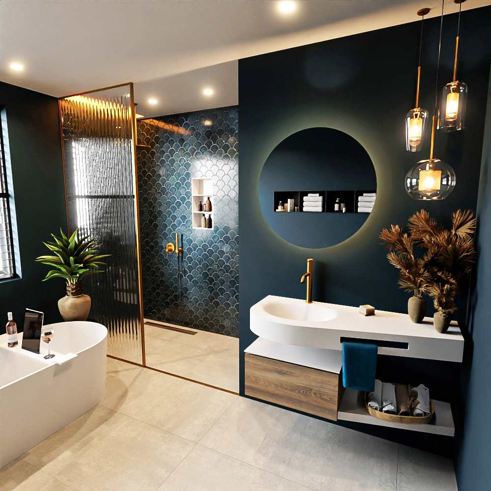 MONDIAZ RIVA 120cm mueble de baño / estante color Dark Brown Grey con 1 cajón. Lavabo DULCET Izquierda 1 orificio