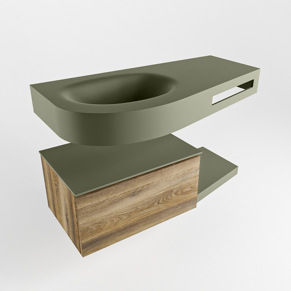 MONDIAZ RIVA 100cm mueble de baño / estante color Dark Brown Grey con 1 cajón. Lavabo DULCET Izquierda sin orificio, color Army. - Imagen 4