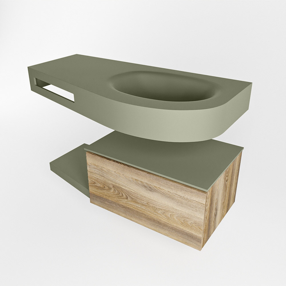 MONDIAZ RIVA 100cm mueble de baño / estante color Dark Brown Grey con 1 cajón. Lavabo DULCET Derecho sin orificio, color Army. - Imagen 4