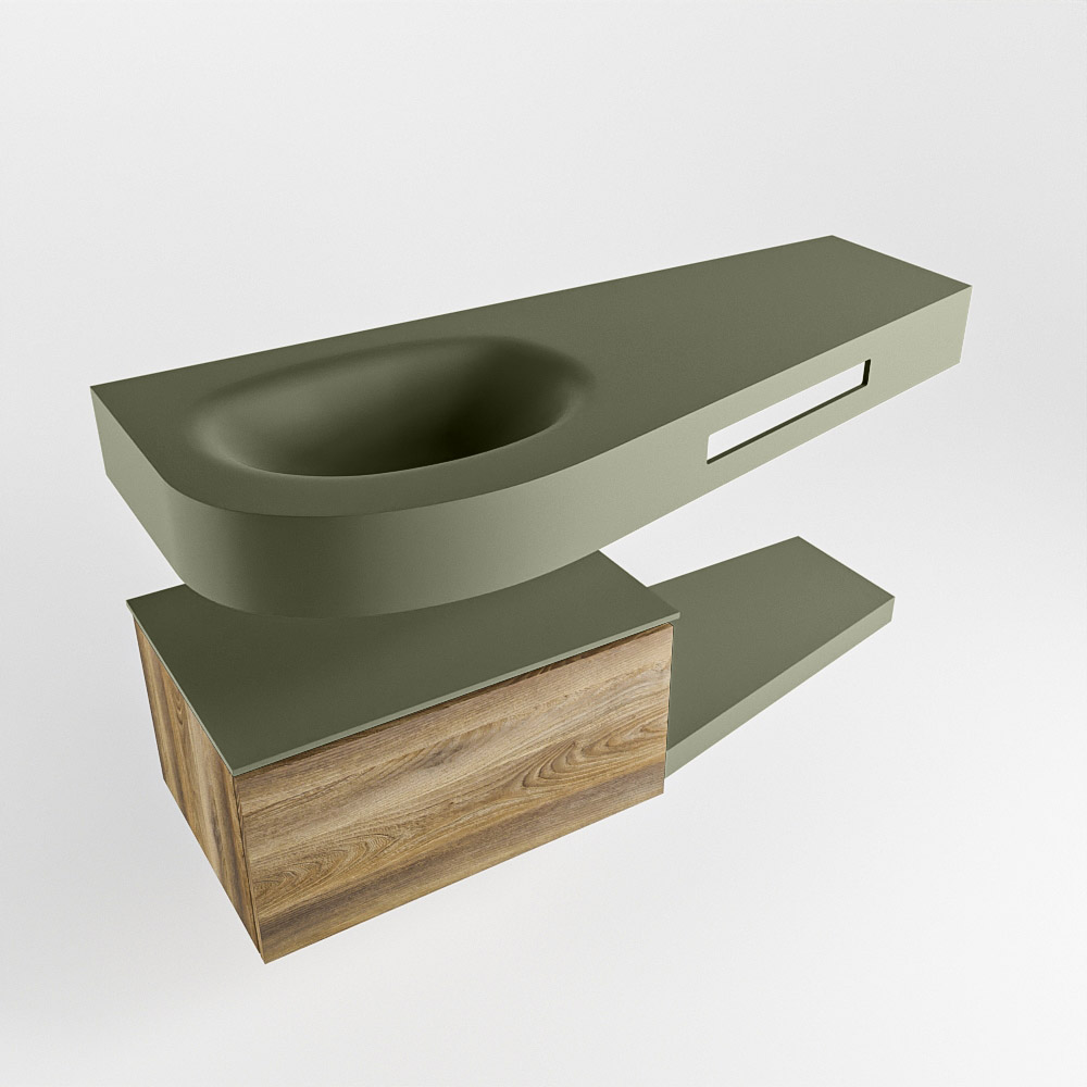 MONDIAZ RIVA 120cm mueble de baño / estante color Dark Brown Grey con 1 cajón. Lavabo DULCET Izquierda 1 orificio, color Army. - Imagen 4