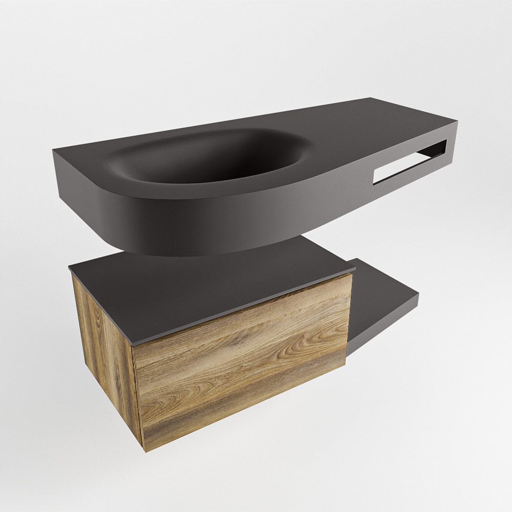 MONDIAZ RIVA 100cm mueble de baño / estante color Dark Brown Grey con 1 cajón. Lavabo DULCET Izquierda sin orificio, color Dark Grey. 4 MONDIAZ RIVA 100cm mueble de baño / estante color Dark Brown Grey con 1 cajón. Lavabo DULCET Izquierda sin orificio, color Dark Grey. - Imagen 4
