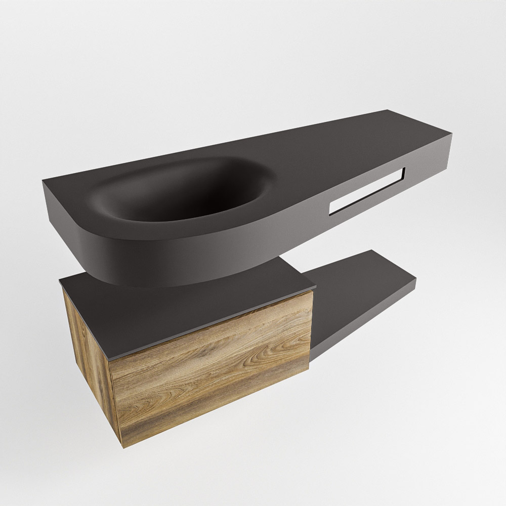 MONDIAZ RIVA 120cm mueble de baño / estante color Dark Brown Grey con 1 cajón. Lavabo DULCET Izquierda 1 orificio, color Dark Grey. - Imagen 4