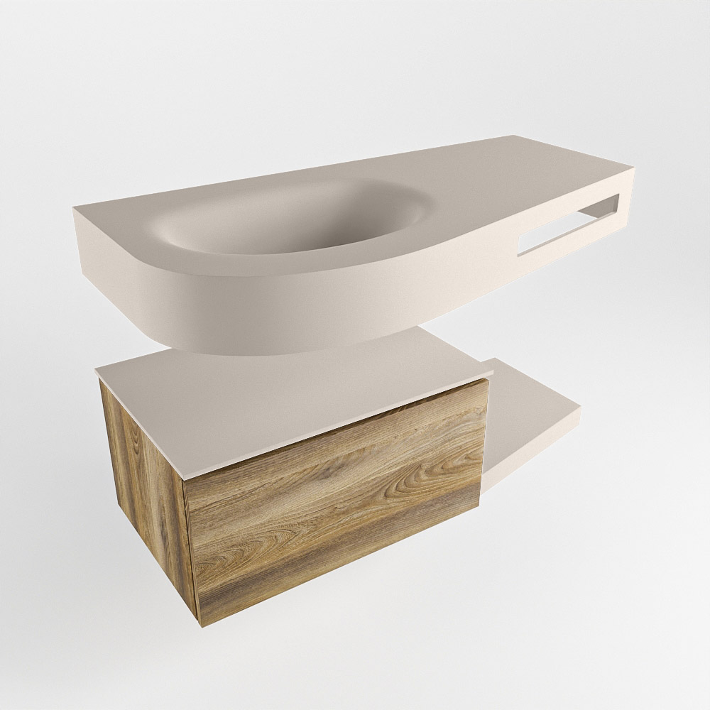MONDIAZ RIVA 100cm mueble de baño / estante color Dark Brown Grey con 1 cajón. Lavabo DULCET Izquierda sin orificio, color Linen. - Imagen 4