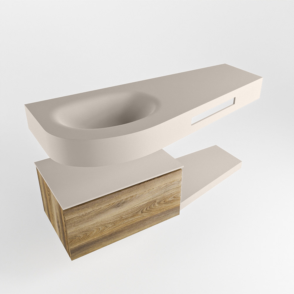 MONDIAZ RIVA 120cm mueble de baño / estante color Dark Brown Grey con 1 cajón. Lavabo DULCET Izquierda sin orificio, color Linen. - Imagen 4