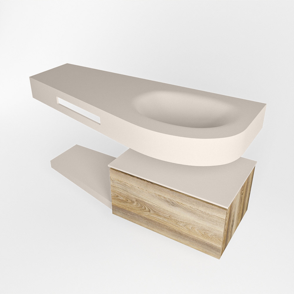 MONDIAZ RIVA 120cm mueble de baño / estante color Dark Brown Grey con 1 cajón. Lavabo DULCET Derecho sin orificio, color Linen. - Imagen 4