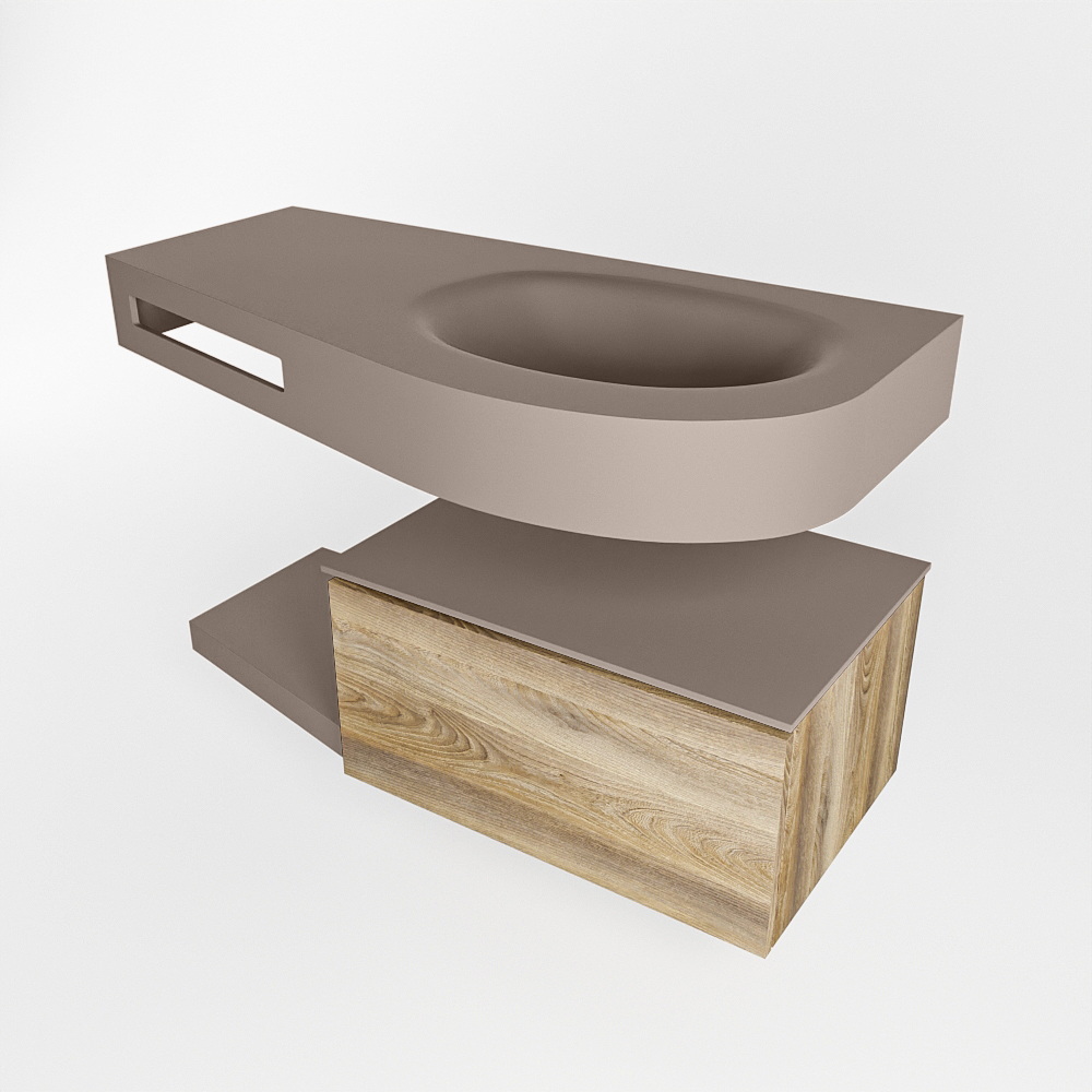 MONDIAZ RIVA 100cm mueble de baño / estante color Dark Brown Grey con 1 cajón. Lavabo DULCET Derecho sin orificio, color Smoke. - Imagen 4