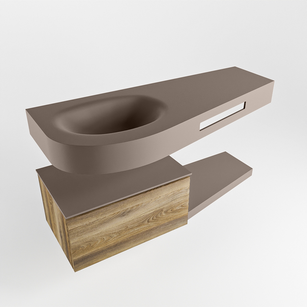 MONDIAZ RIVA 120cm mueble de baño / estante color Dark Brown Grey con 1 cajón. Lavabo DULCET Izquierda sin orificio, color Smoke. 4 MONDIAZ RIVA 120cm mueble de baño / estante color Dark Brown Grey con 1 cajón. Lavabo DULCET Izquierda sin orificio, color Smoke. - Imagen 4