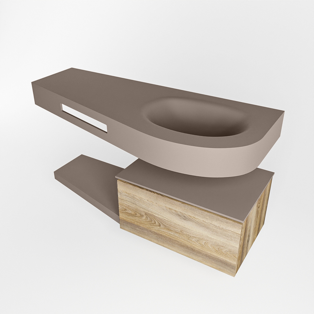 MONDIAZ RIVA 120cm mueble de baño / estante color Dark Brown Grey con 1 cajón. Lavabo DULCET Derecho sin orificio, color Smoke. - Imagen 4