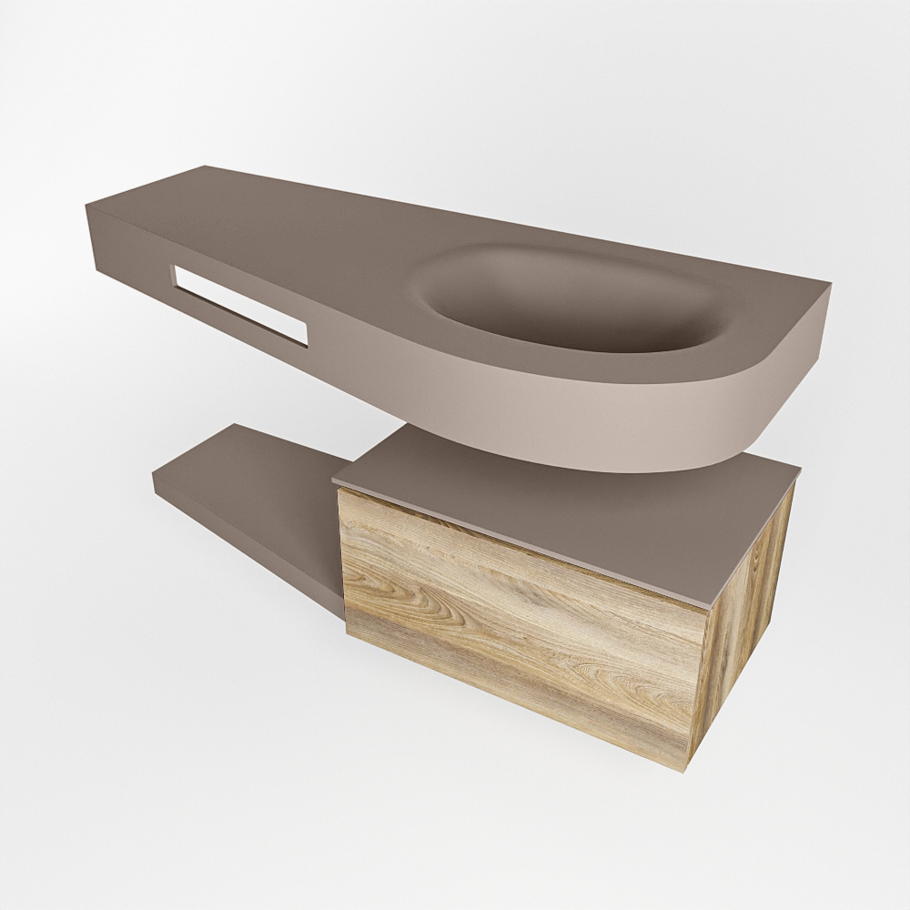 MONDIAZ RIVA 120cm mueble de baño / estante color Dark Brown Grey con 1 cajón. Lavabo DULCET Derecho 1 orificio, color Smoke. - Imagen 4