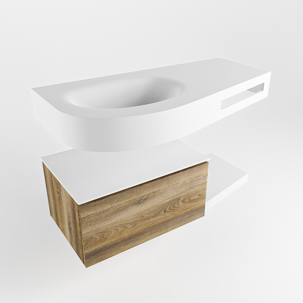 MONDIAZ RIVA 100cm mueble de baño / estante color Dark Brown Grey con 1 cajón. Lavabo DULCET Izquierda sin orificio, color Talc. 4 MONDIAZ RIVA 100cm mueble de baño / estante color Dark Brown Grey con 1 cajón. Lavabo DULCET Izquierda sin orificio, color Talc. - Imagen 4