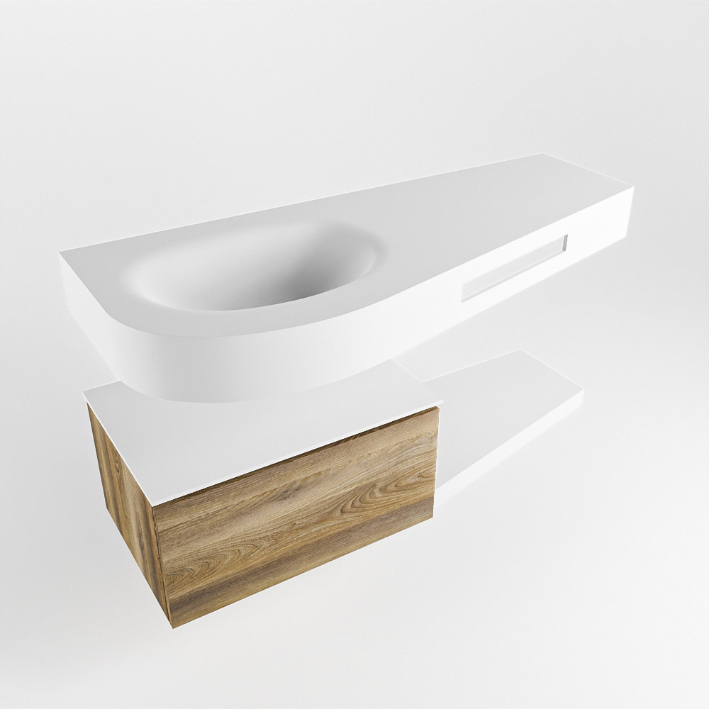 MONDIAZ RIVA 120cm mueble de baño / estante color Dark Brown Grey con 1 cajón. Lavabo DULCET Izquierda 1 orificio, color Talc. - Imagen 4
