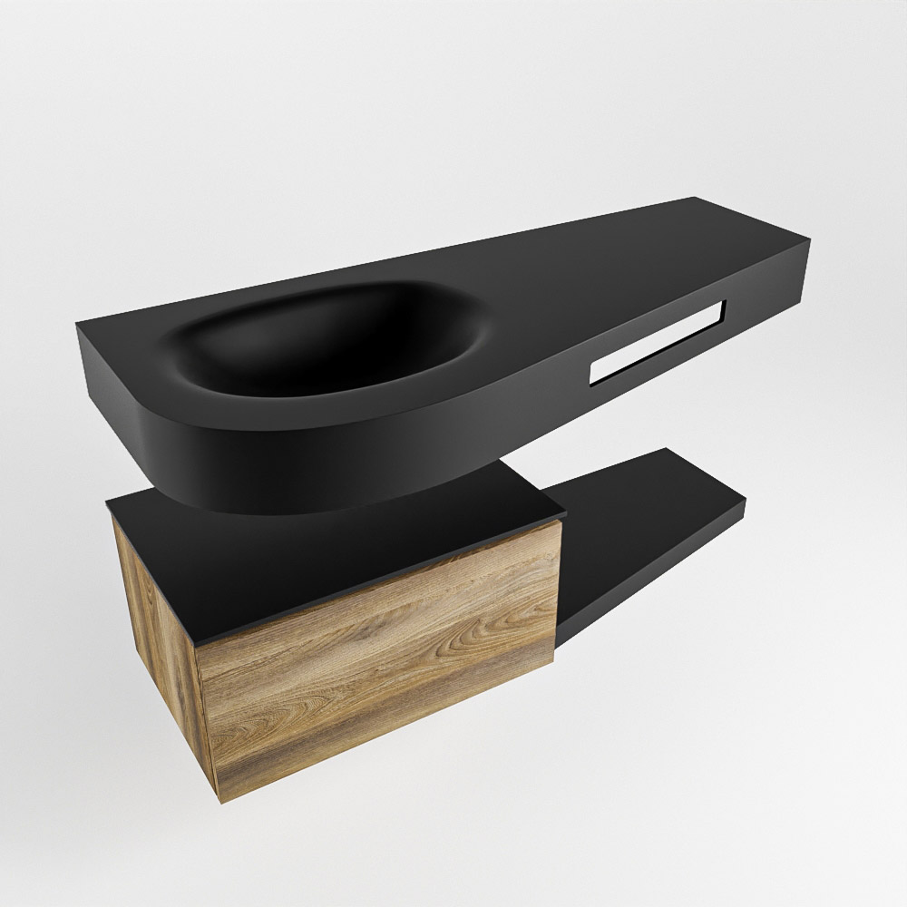 MONDIAZ RIVA 120cm mueble de baño / estante color Dark Brown Grey con 1 cajón. Lavabo DULCET Izquierda 1 orificio, color Urban. - Imagen 4