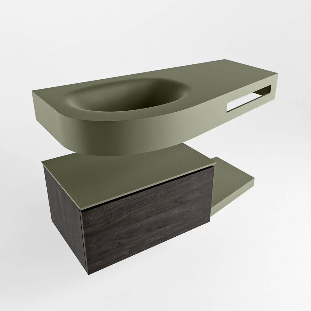 MONDIAZ RIVA 100cm mueble de baño / estante color Dark Brown con 1 cajón. Lavabo DULCET Izquierda sin orificio, color Army. 4 MONDIAZ RIVA 100cm mueble de baño / estante color Dark Brown con 1 cajón. Lavabo DULCET Izquierda sin orificio, color Army. - Imagen 4