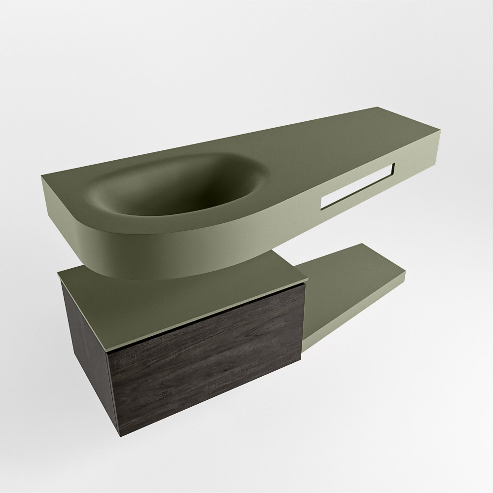 MONDIAZ RIVA 120cm mueble de baño / estante color Dark Brown con 1 cajón. Lavabo DULCET Izquierda sin orificio, color Army. - Imagen 4