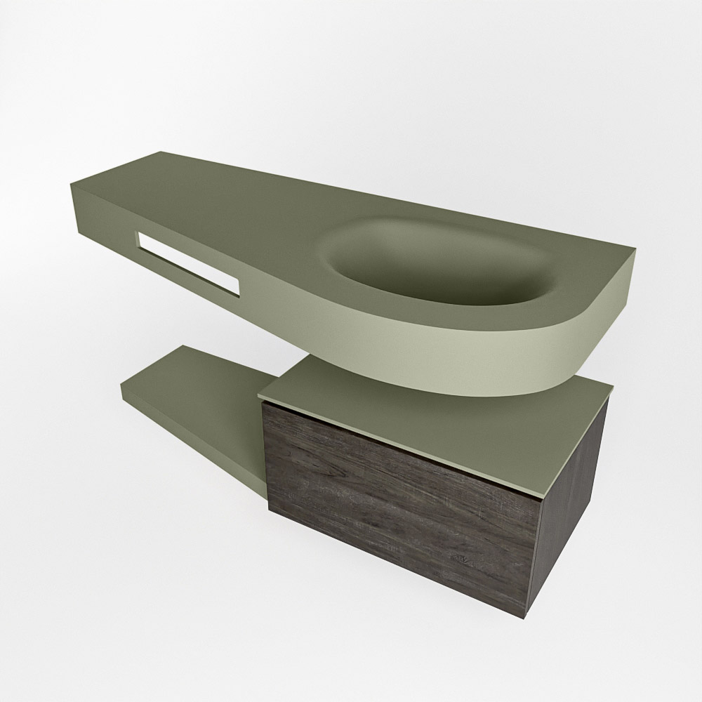 MONDIAZ RIVA 120cm mueble de baño / estante color Dark Brown con 1 cajón. Lavabo DULCET Derecho sin orificio, color Army. - Imagen 4