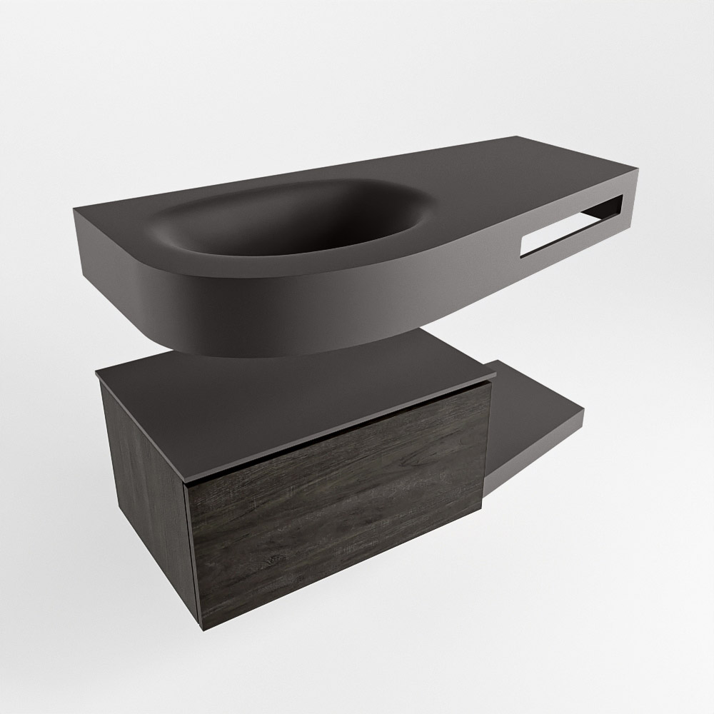 MONDIAZ RIVA 100cm mueble de baño / estante color Dark Brown con 1 cajón. Lavabo DULCET Izquierda sin orificio, color Dark Grey. - Imagen 4
