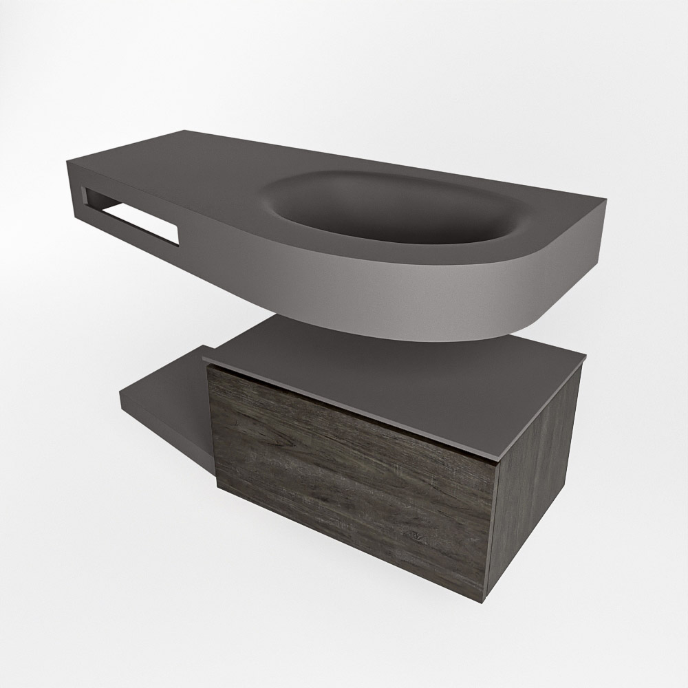 MONDIAZ RIVA 100cm mueble de baño / estante color Dark Brown con 1 cajón. Lavabo DULCET Derecho sin orificio, color Dark Grey. - Imagen 4
