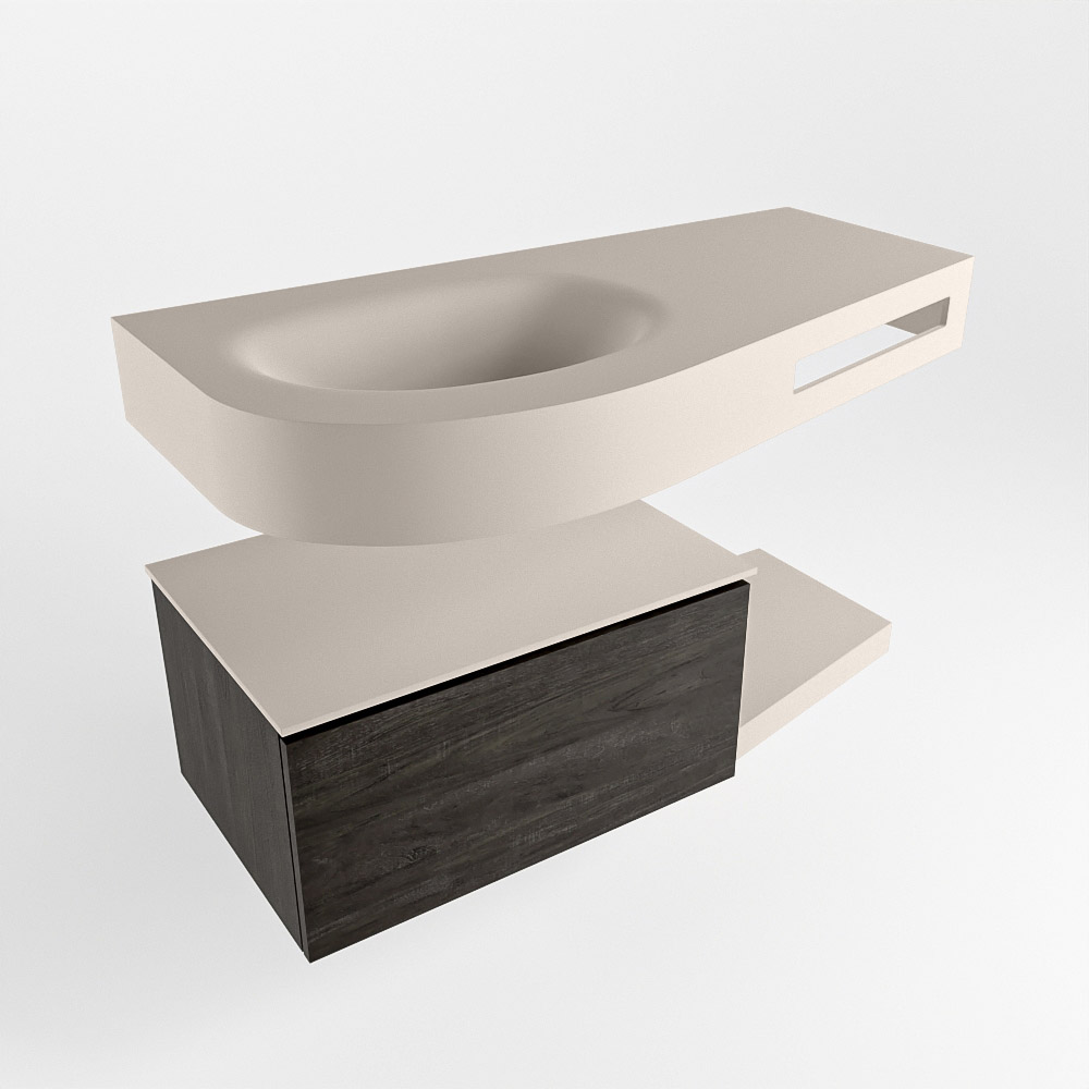 MONDIAZ RIVA 100cm mueble de baño / estante color Dark Brown con 1 cajón. Lavabo DULCET Izquierda 1 orificio, color Linen. - Imagen 4