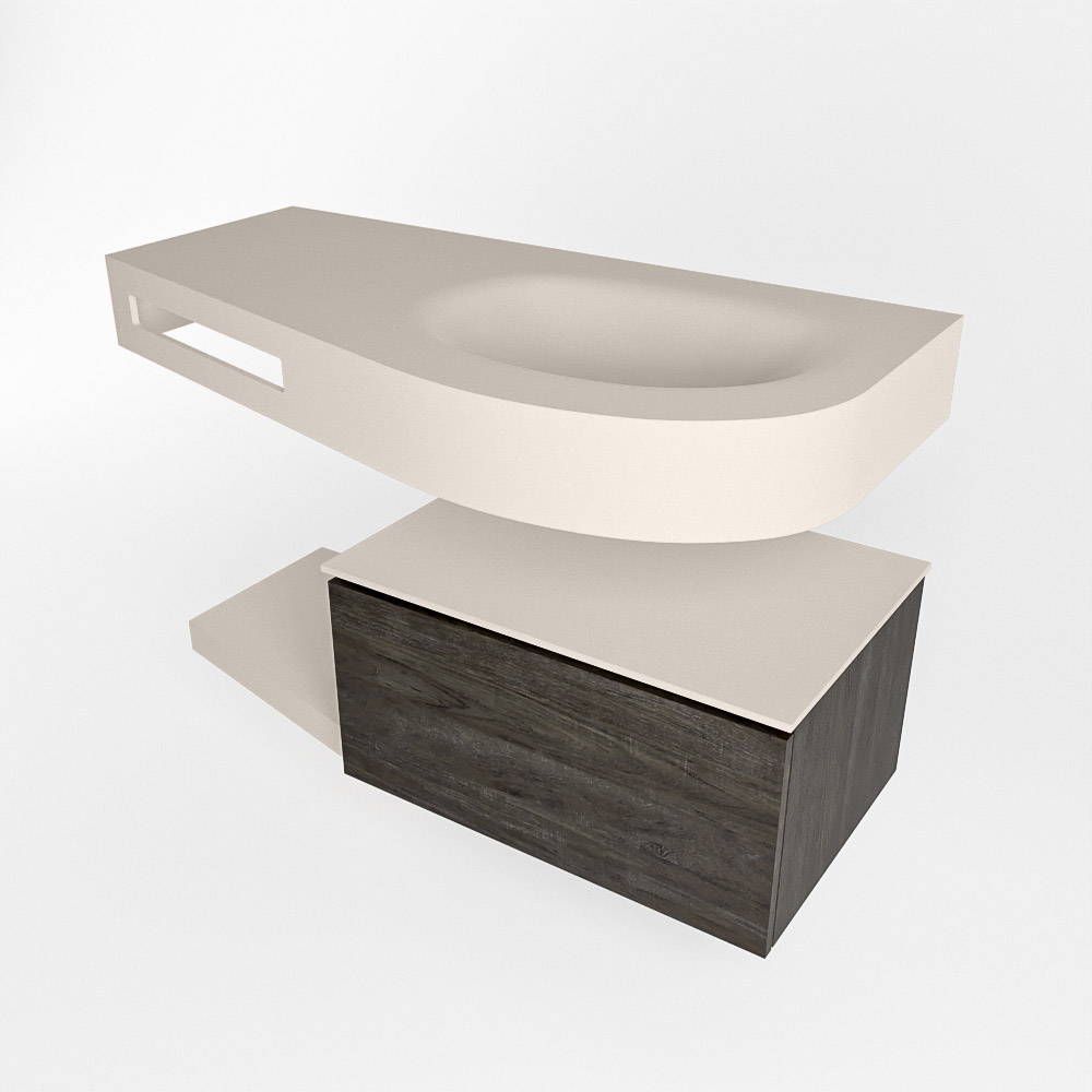 MONDIAZ RIVA 100cm mueble de baño / estante color Dark Brown con 1 cajón. Lavabo DULCET Derecho 1 orificio, color Linen. - Imagen 4