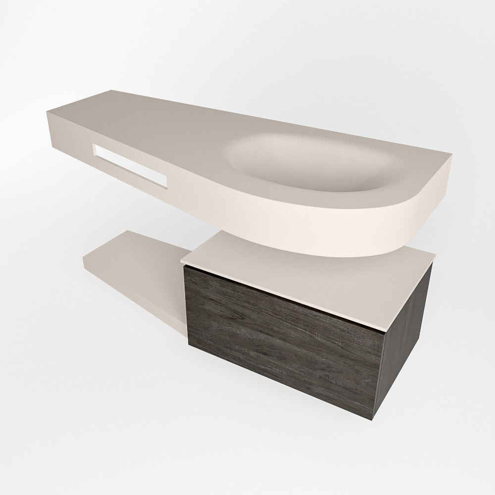 MONDIAZ RIVA 120cm mueble de baño / estante color Dark Brown con 1 cajón. Lavabo DULCET Derecho 1 orificio, color Linen. 4 MONDIAZ RIVA 120cm mueble de baño / estante color Dark Brown con 1 cajón. Lavabo DULCET Derecho 1 orificio, color Linen. - Imagen 4