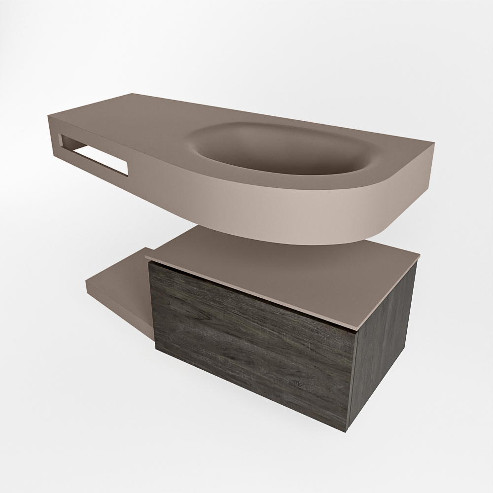 MONDIAZ RIVA 100cm mueble de baño / estante color Dark Brown con 1 cajón. Lavabo DULCET Derecho sin orificio, color Smoke. - Imagen 4