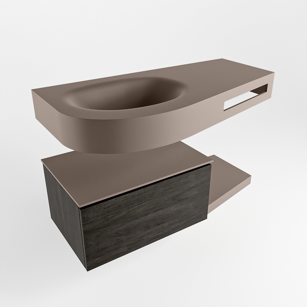 MONDIAZ RIVA 100cm mueble de baño / estante color Dark Brown con 1 cajón. Lavabo DULCET Izquierda 1 orificio, color Smoke. - Imagen 4