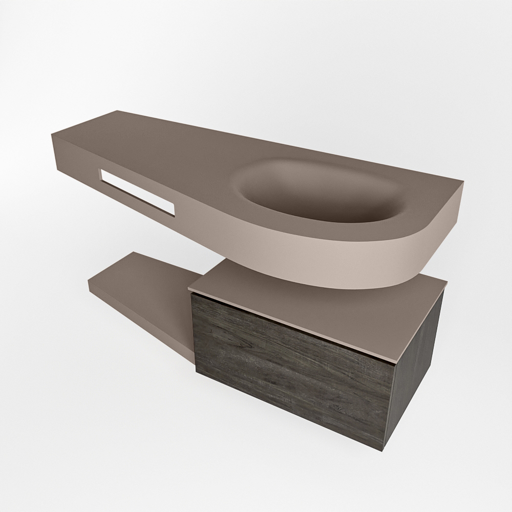 MONDIAZ RIVA 120cm mueble de baño / estante color Dark Brown con 1 cajón. Lavabo DULCET Derecho sin orificio, color Smoke. - Imagen 4