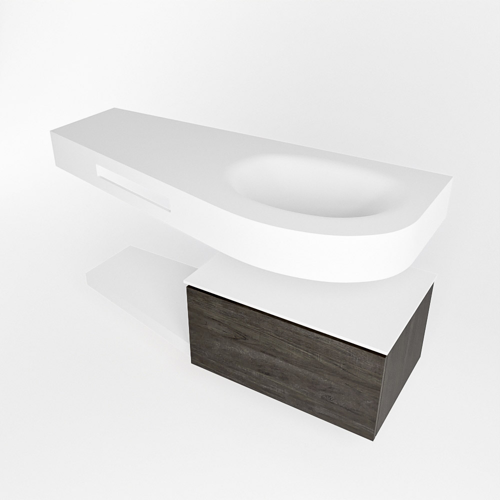 MONDIAZ RIVA 120cm mueble de baño / estante color Dark Brown con 1 cajón. Lavabo DULCET Derecho sin orificio, color Talc. 4 MONDIAZ RIVA 120cm mueble de baño / estante color Dark Brown con 1 cajón. Lavabo DULCET Derecho sin orificio, color Talc. - Imagen 4