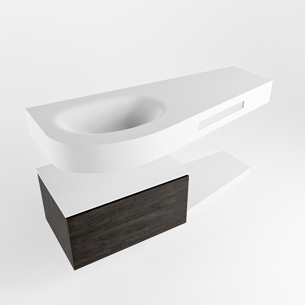 MONDIAZ RIVA 120cm mueble de baño / estante color Dark Brown con 1 cajón. Lavabo DULCET Izquierda 1 orificio, color Talc. 4 MONDIAZ RIVA 120cm mueble de baño / estante color Dark Brown con 1 cajón. Lavabo DULCET Izquierda 1 orificio, color Talc. - Imagen 4