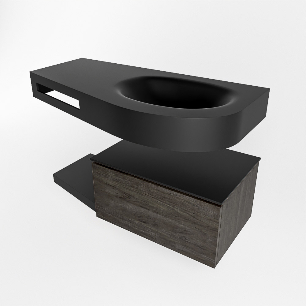 MONDIAZ RIVA 100cm mueble de baño / estante color Dark Brown con 1 cajón. Lavabo DULCET Derecho sin orificio, color Urban. 4 MONDIAZ RIVA 100cm mueble de baño / estante color Dark Brown con 1 cajón. Lavabo DULCET Derecho sin orificio, color Urban. - Imagen 4