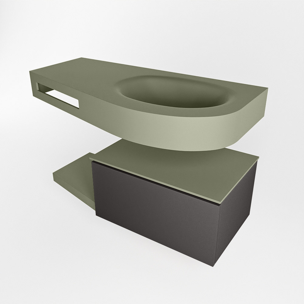 MONDIAZ RIVA 100cm mueble de baño / estante color Dark Grey con 1 cajón. Lavabo DULCET Derecho sin orificio, color Army. - Imagen 4