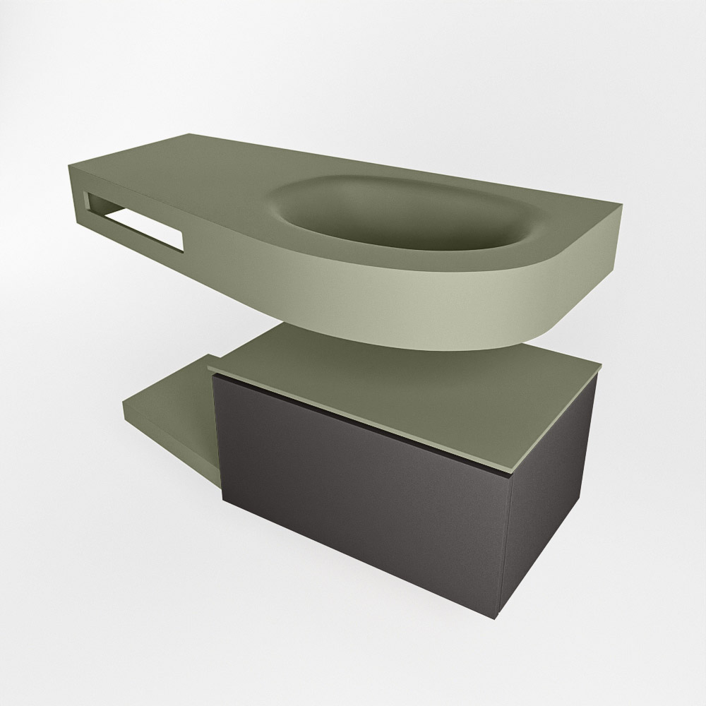 MONDIAZ RIVA 100cm mueble de baño / estante color Dark Grey con 1 cajón. Lavabo DULCET Derecho 1 orificio, color Army. - Imagen 4