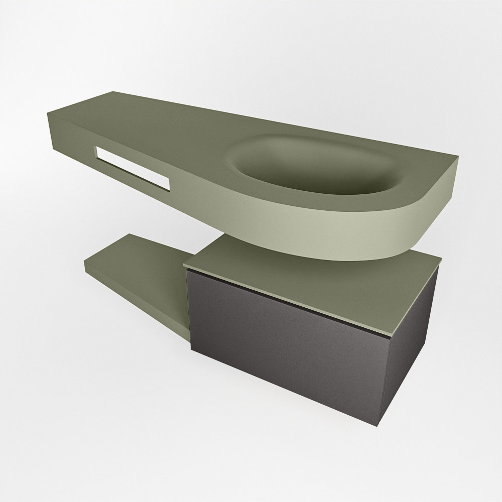 MONDIAZ RIVA 120cm mueble de baño / estante color Dark Grey con 1 cajón. Lavabo DULCET Derecho 1 orificio, color Army. - Imagen 4