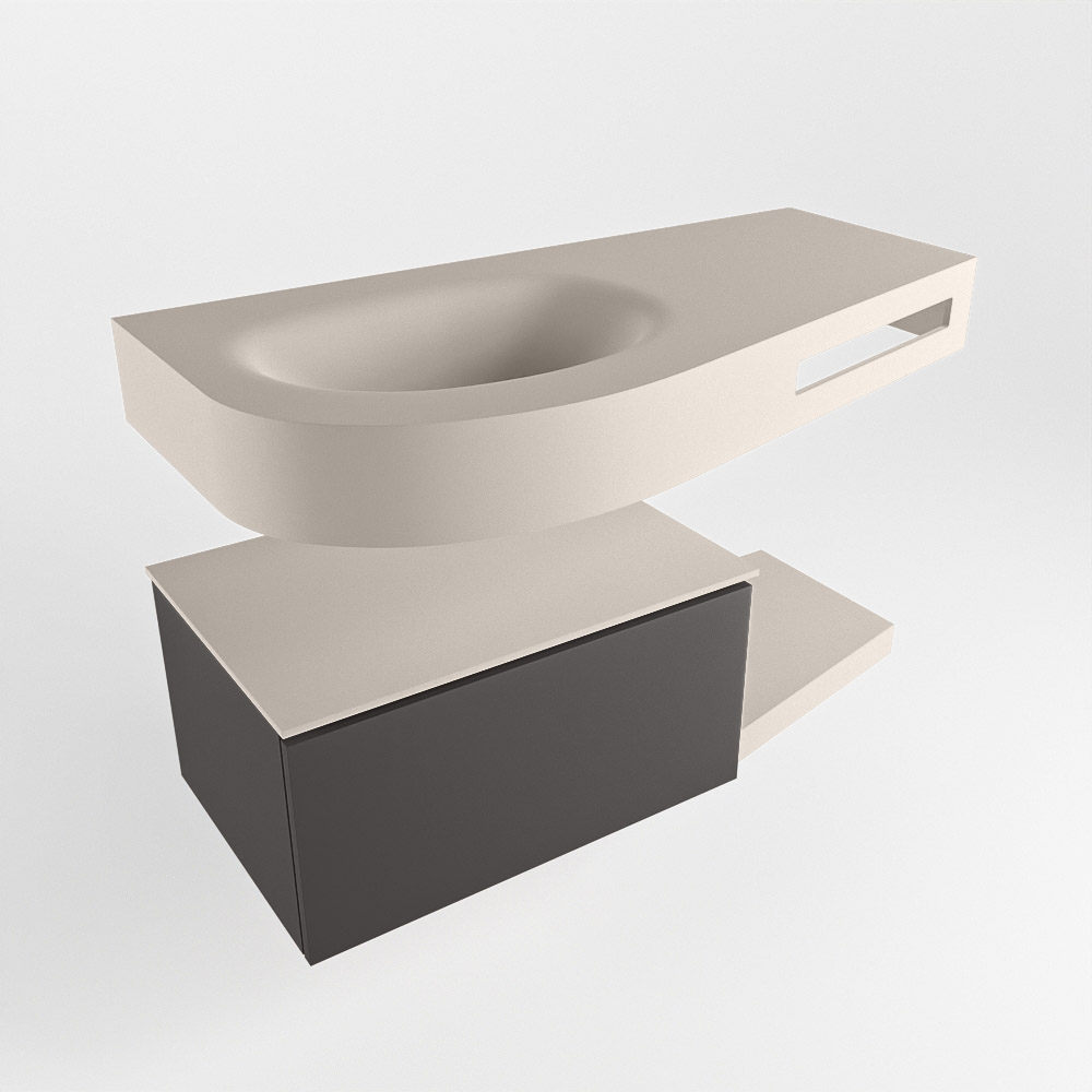 MONDIAZ RIVA 100cm mueble de baño / estante color Dark Grey con 1 cajón. Lavabo DULCET Izquierda sin orificio, color Linen. - Imagen 4