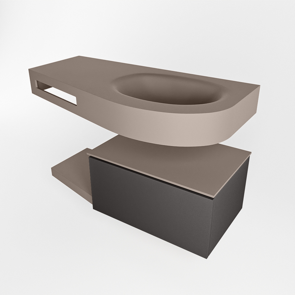 MONDIAZ RIVA 100cm mueble de baño / estante color Dark Grey con 1 cajón. Lavabo DULCET Derecho sin orificio, color Smoke. - Imagen 4