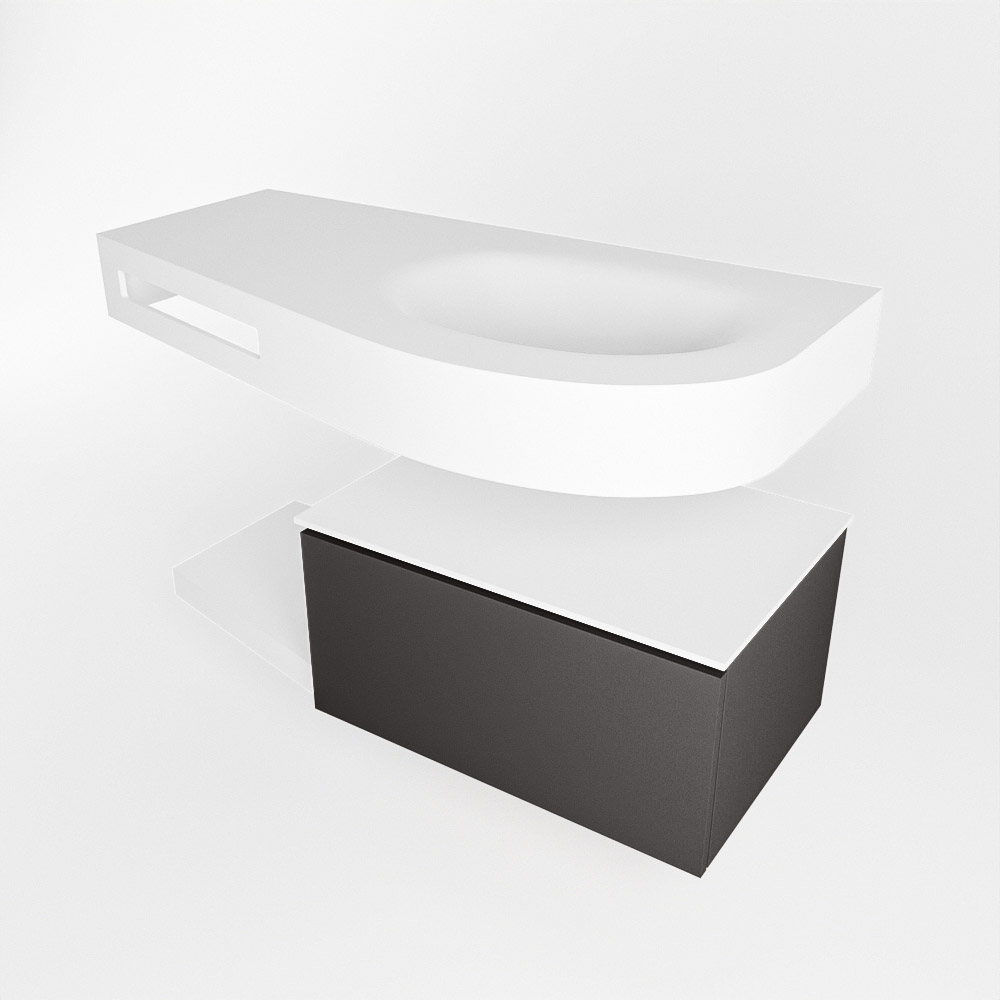 MONDIAZ RIVA 100cm mueble de baño / estante color Dark Grey con 1 cajón. Lavabo DULCET Derecho sin orificio, color Talc. - Imagen 4