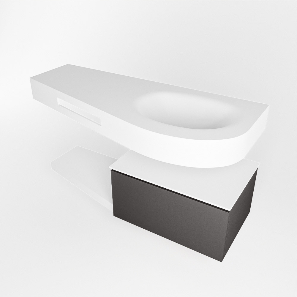 MONDIAZ RIVA 120cm mueble de baño / estante color Dark Grey con 1 cajón. Lavabo DULCET Derecho sin orificio, color Talc. - Imagen 4
