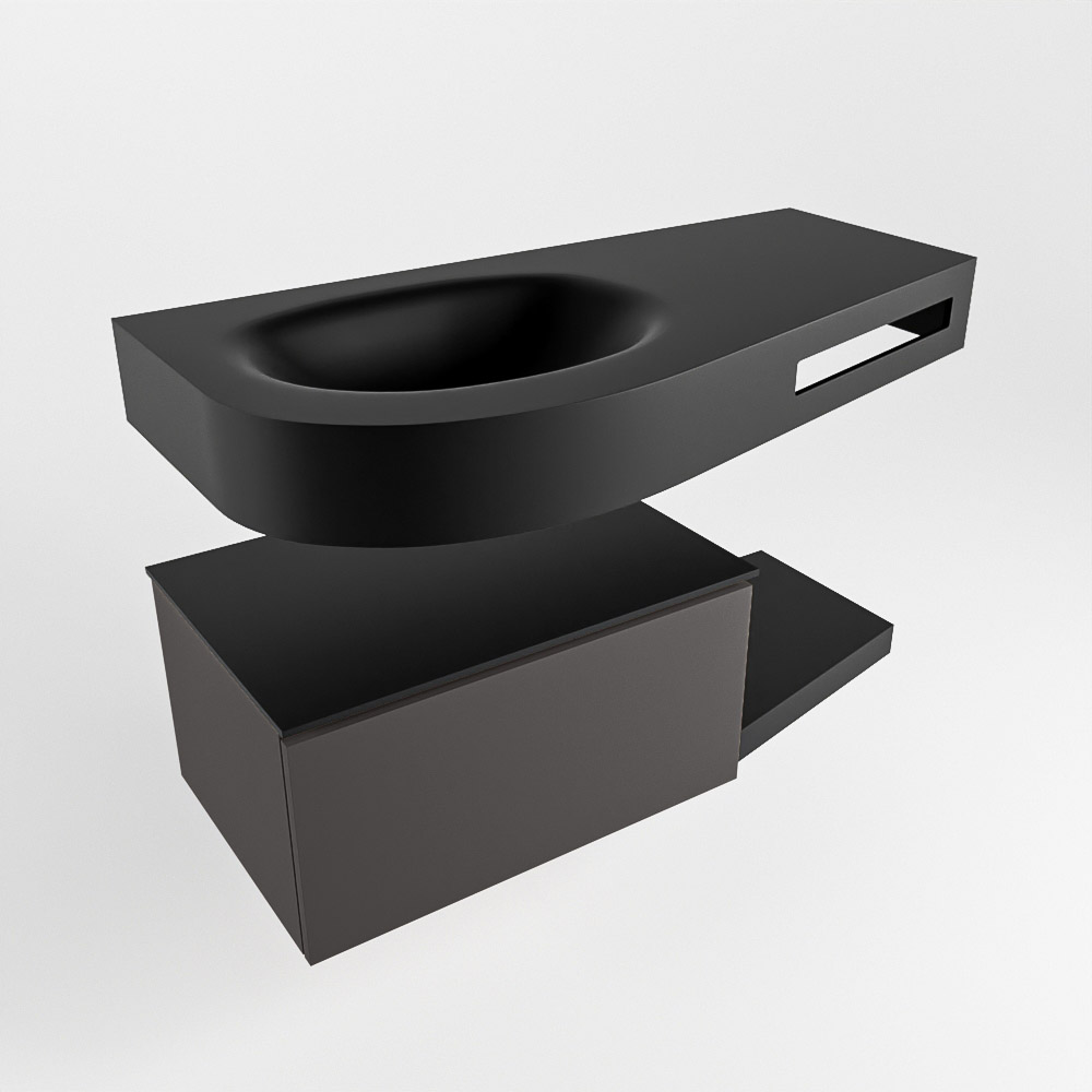 MONDIAZ RIVA 100cm mueble de baño / estante color Dark Grey con 1 cajón. Lavabo DULCET Izquierda 1 orificio, color Urban. - Imagen 4