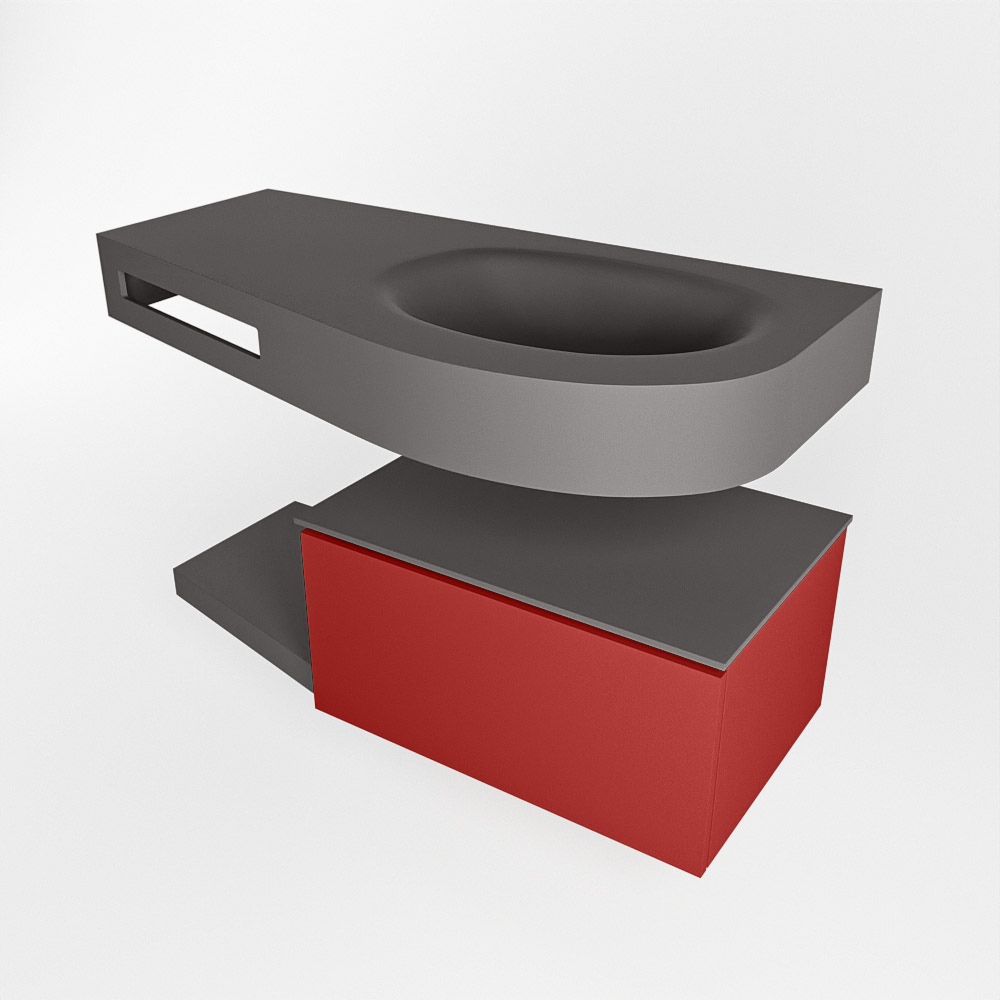 MONDIAZ RIVA 100cm mueble de baño / estante color Fire con 1 cajón. Lavabo DULCET Derecho 1 orificio, color Dark Grey. - Imagen 4