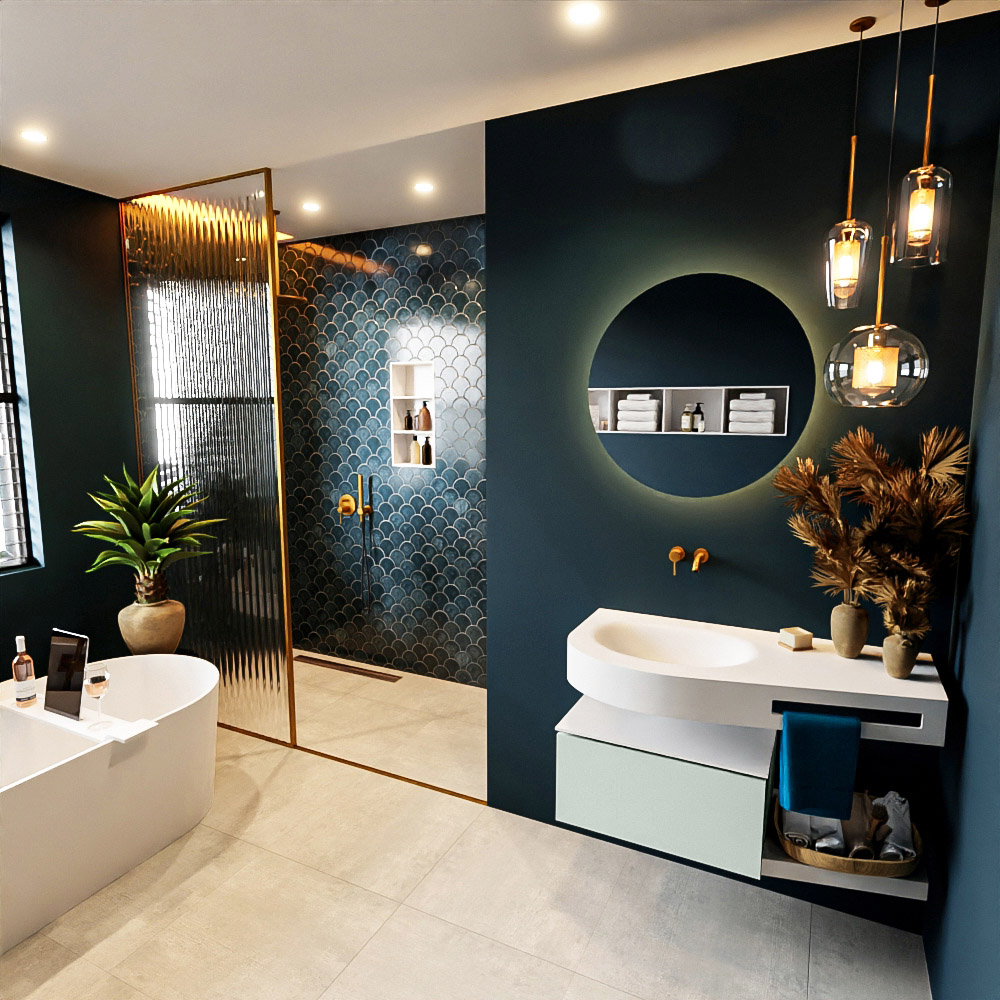 MONDIAZ RIVA 100cm mueble de baño / estante color Greey con 1 cajón. Lavabo DULCET Izquierda sin orificio, color Talc. 1 MONDIAZ RIVA 100cm mueble de baño / estante color Greey con 1 cajón. Lavabo DULCET Izquierda sin orificio