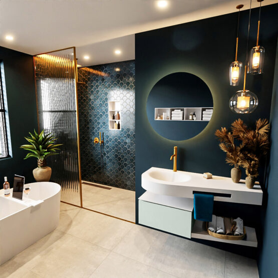 MONDIAZ RIVA 120cm mueble de baño / estante color Greey con 1 cajón. Lavabo DULCET Izquierda 1 orificio